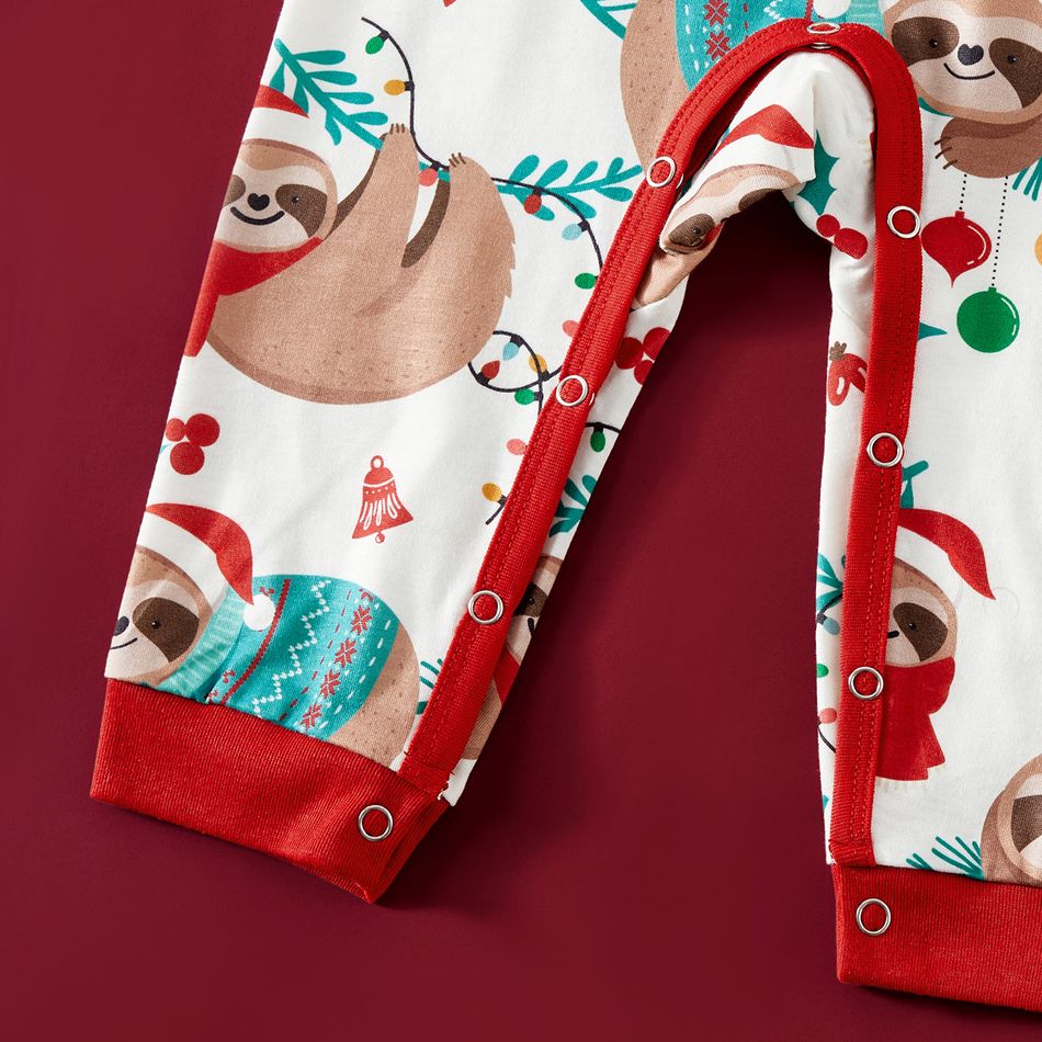 Christmas Family Matching Sloth & Letter Print Raglan-sleeve Pajamas Sets (Flame Resistant) ColorBlock big image 16