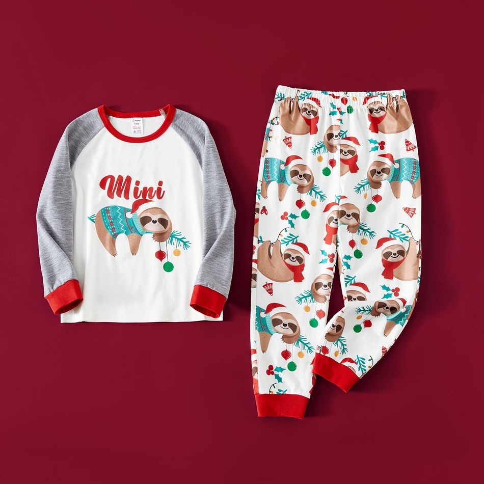 Christmas Family Matching Sloth & Letter Print Raglan-sleeve Pajamas Sets (Flame Resistant) ColorBlock big image 12