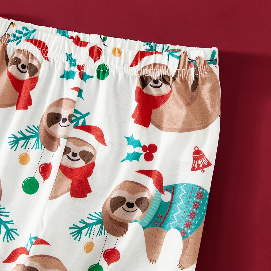 Christmas Family Matching Sloth & Letter Print Raglan-sleeve Pajamas Sets (Flame Resistant) ColorBlock big image 9
