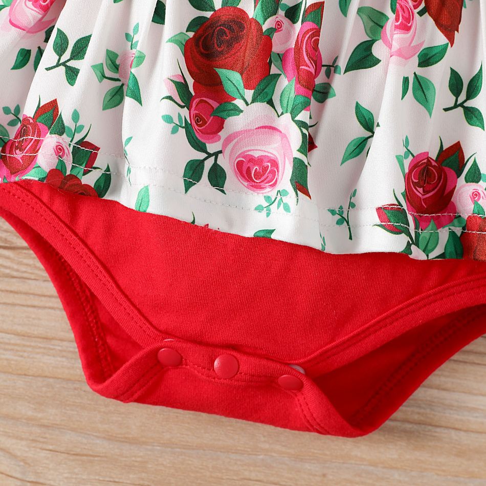 1 Stück Baby Mädchen Ausgestellter Kragen Große Blume Süß Langärmelig Strampler rot-Weiss big image 4