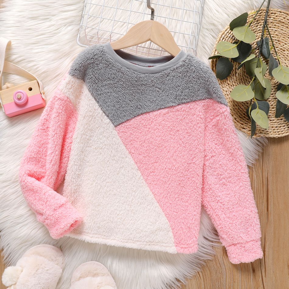 Criança Menina Costuras de tecido Pullover Sweatshirt colorblock