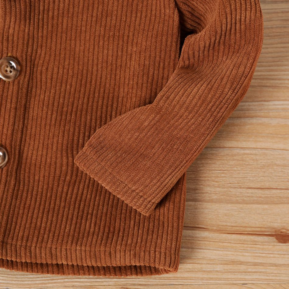 Baby Boy/Girl Button Front Corduroy Long-sleeve Contrast Hooded Jacket YellowBrown big image 5