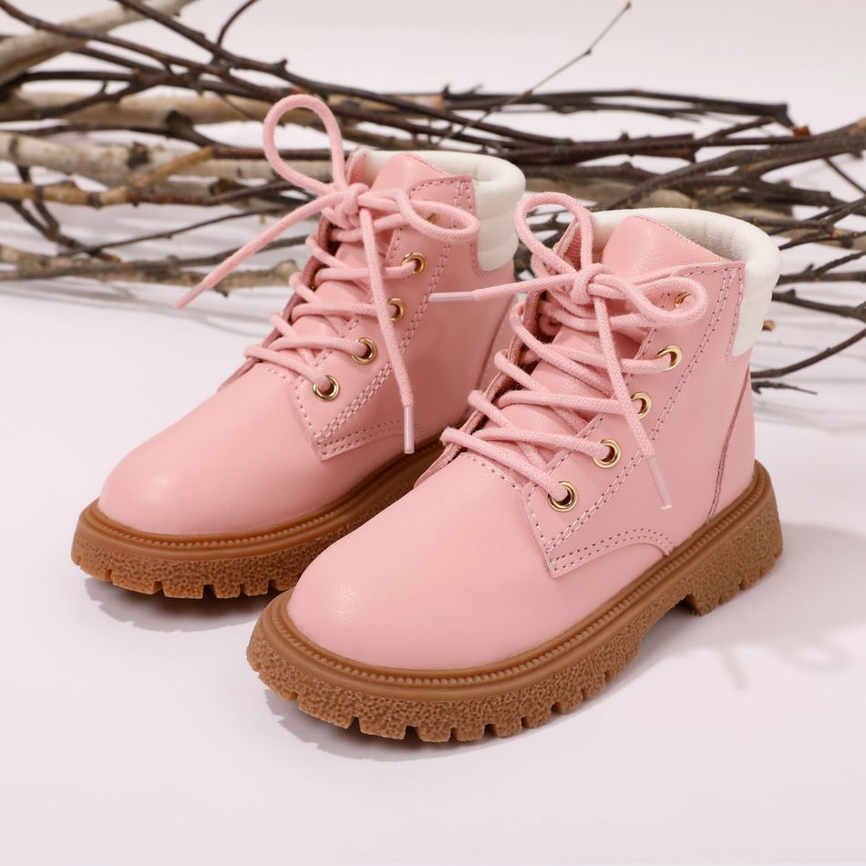 Toddler / Kid Color Block Lace Up Boots Pink big image 2