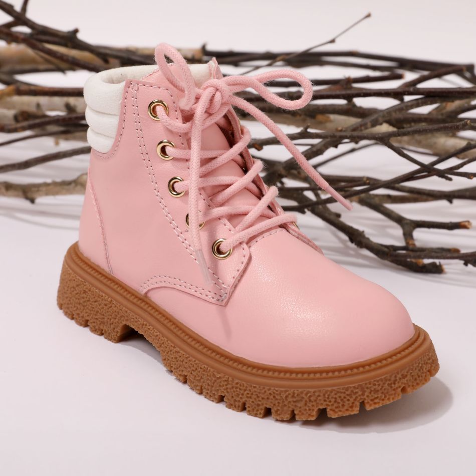 Toddler / Kid Color Block Lace Up Boots Pink big image 3