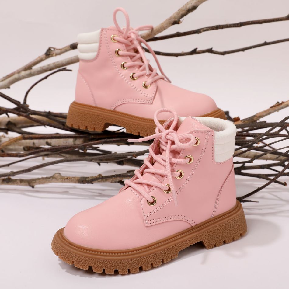 Toddler / Kid Color Block Lace Up Boots Pink big image 1