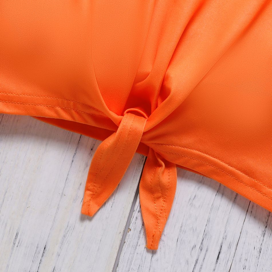 2pcs Kid Girl Halloween Graphic Tie Knot Long-sleeve Tee and Allover Print Leggings Set Orange big image 4