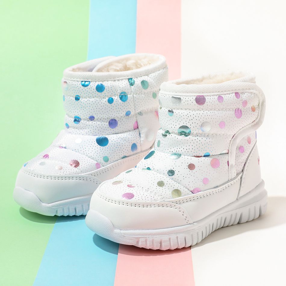 Toddler / Kid Colorful Dots Pattern Fleece-lining Thermal Snow Boots White