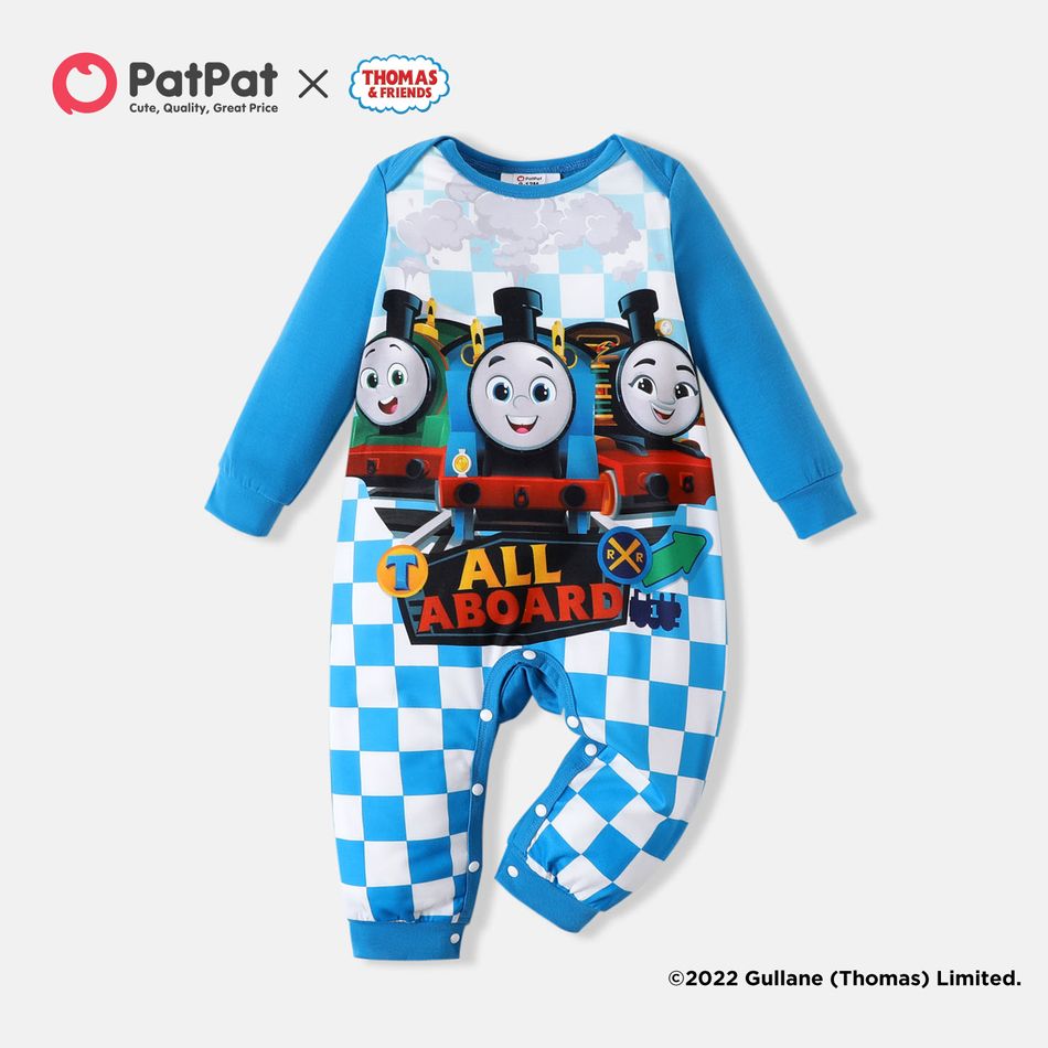 Thomas & Friends Baby Boy Blue Long-sleeve Graphic Checkered Jumpsuit Blue big image 2