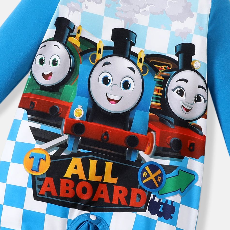 Thomas & Friends Baby Boy Blue Long-sleeve Graphic Checkered Jumpsuit Blue big image 3