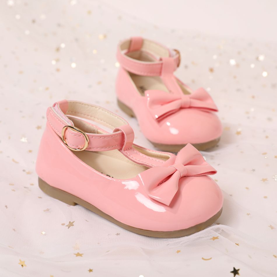 Toddler Bow Decor Buckle Velcro Pink Flats Pink big image 1