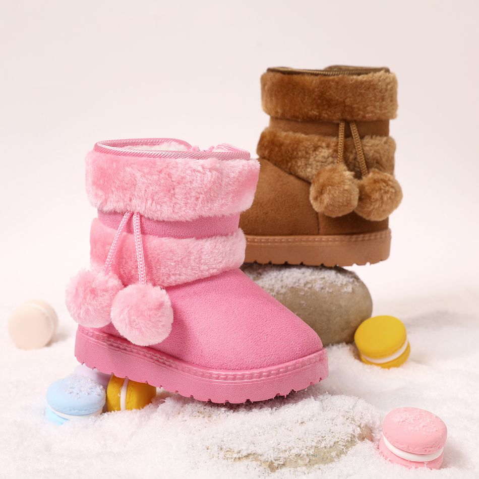 Toddler / Kid Pom Pom Decor Fleece Lined Thermal Snow Boots Pink big image 2