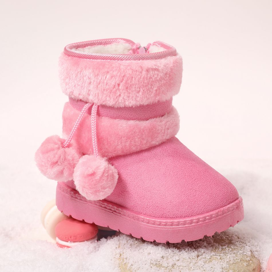 Toddler / Kid Pom Pom Decor Fleece Lined Thermal Snow Boots Pink big image 3