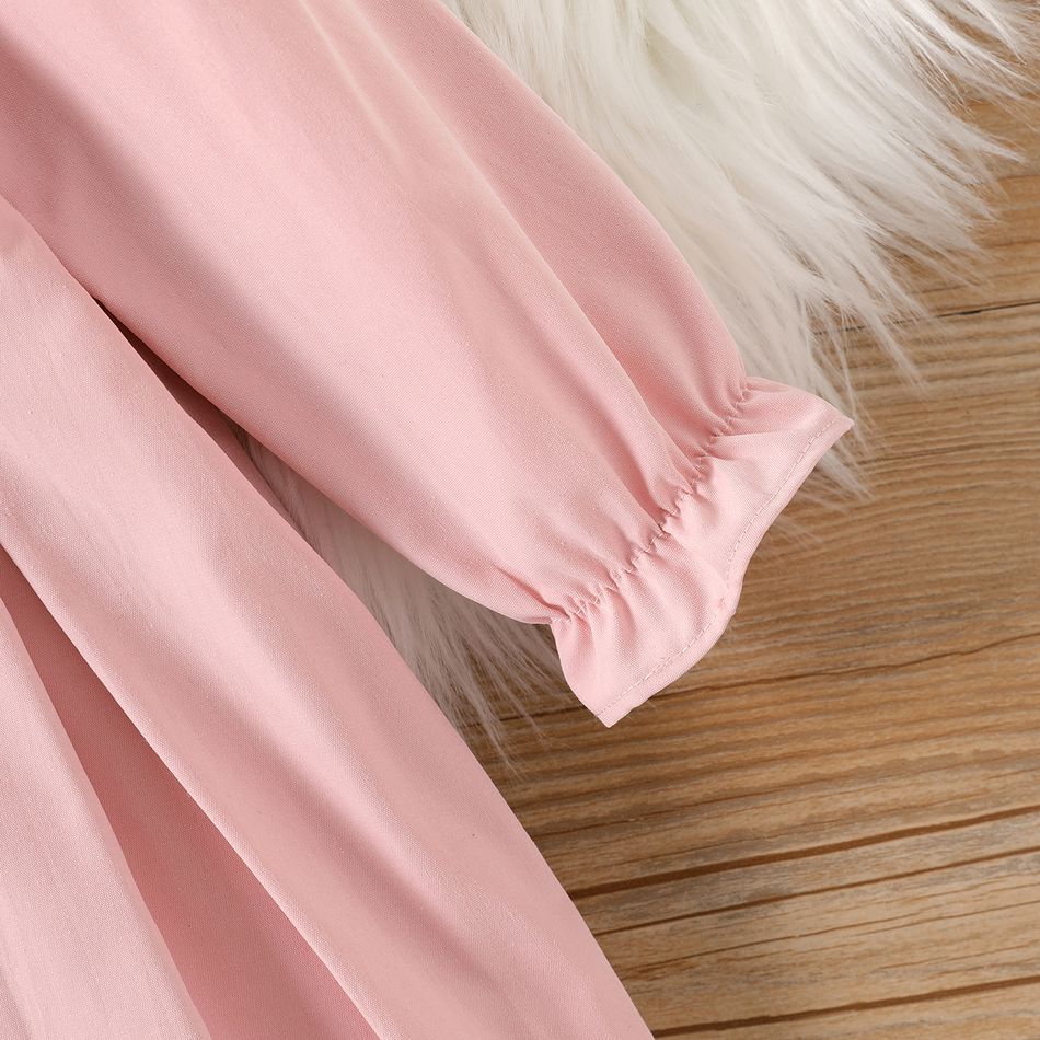 Baby Girl Pink Asymmetric Peter Pan Collar Bow Front Long-sleeve Pleated Coat Pink big image 4