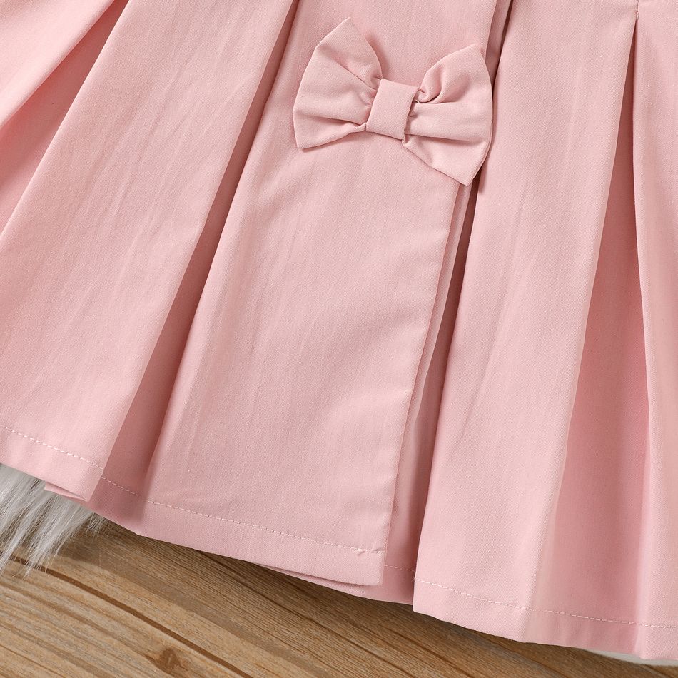Baby Girl Pink Asymmetric Peter Pan Collar Bow Front Long-sleeve Pleated Coat Pink