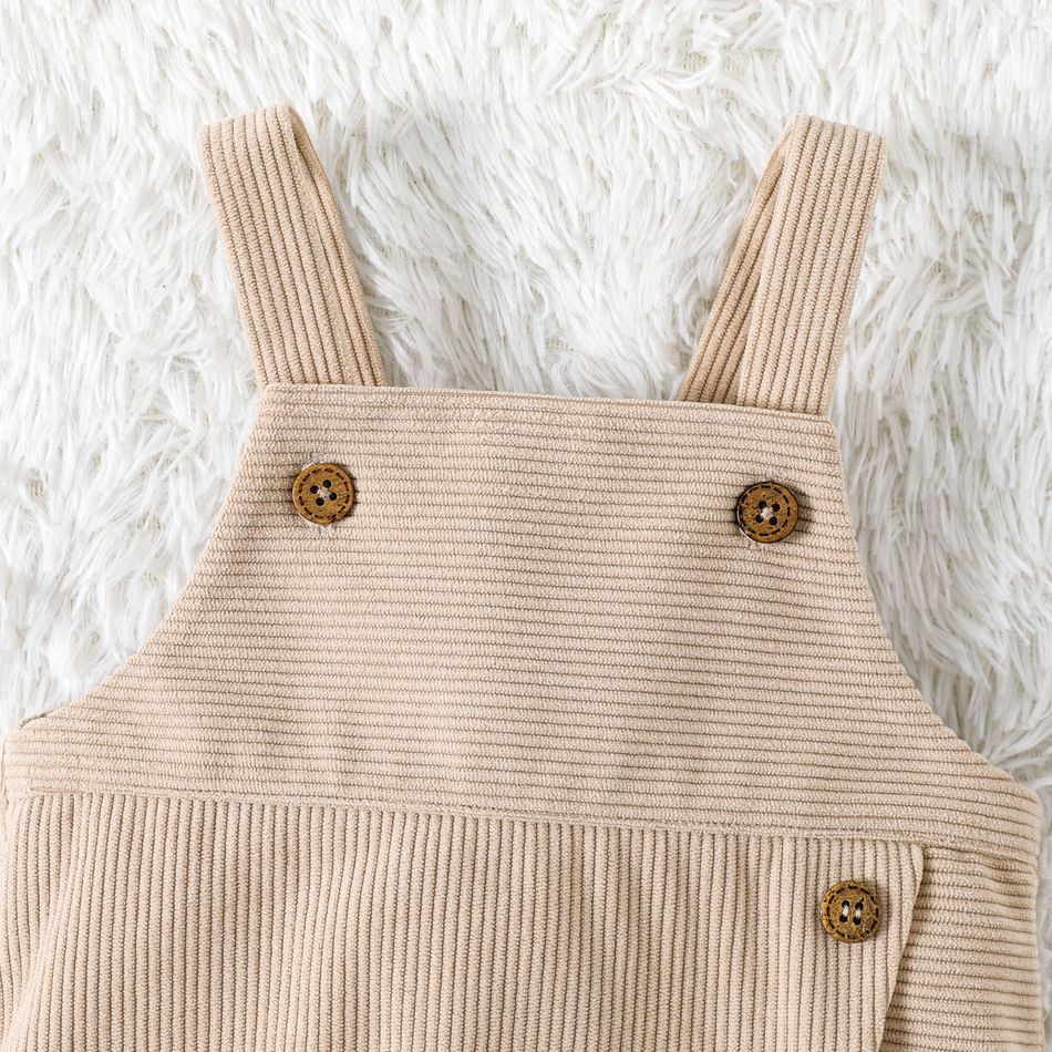 Baby Boy/Girl Button Front Solid Corduroy Overalls BROWN big image 3