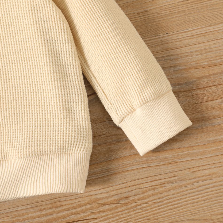 2pcs Baby Boy 95% Cotton Rainbow Embroidered Waffle Long-sleeve Hoodie and Sweatpants Set Apricot big image 5