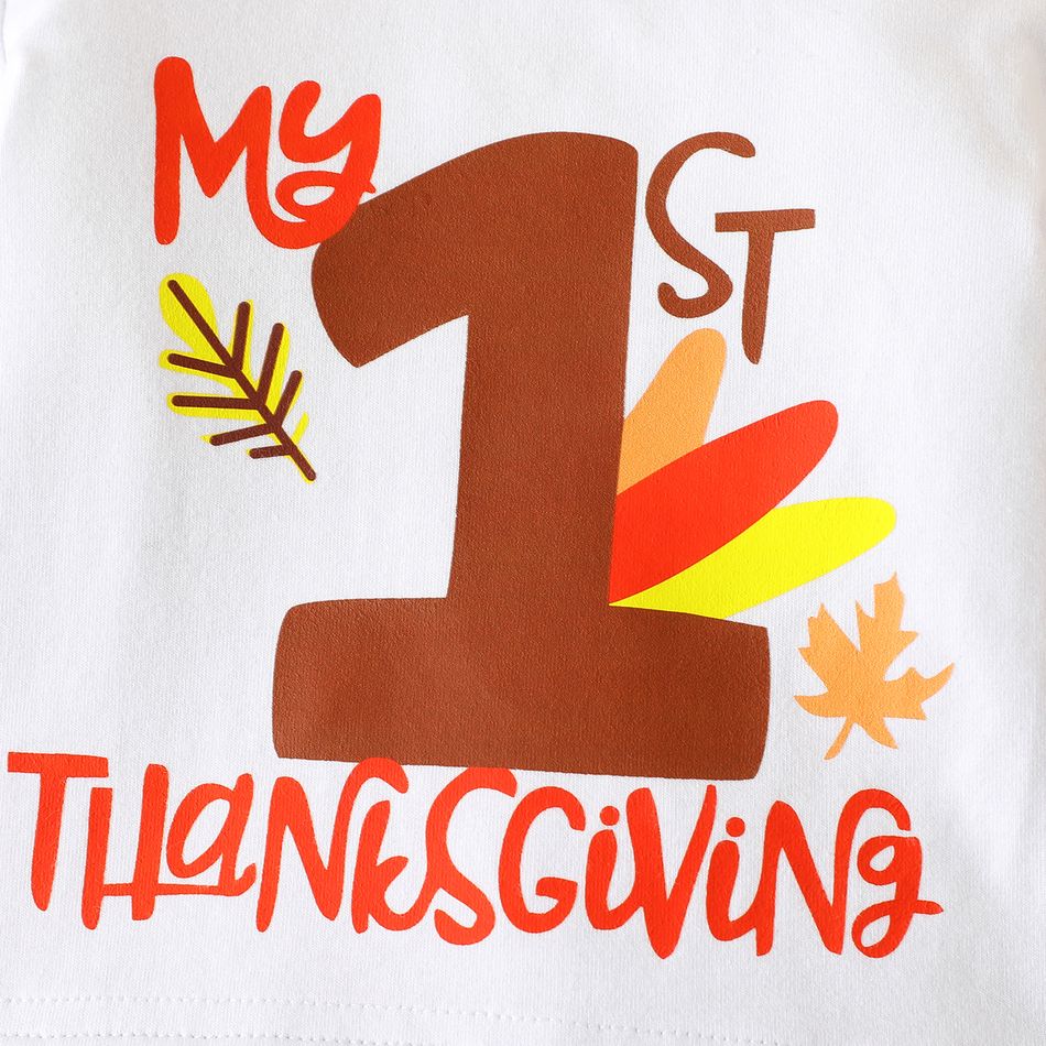 Thanksgiving Day 2pcs Baby Boy Letter Print Striped Long-sleeve Romper with Hat Set ColorBlock big image 4