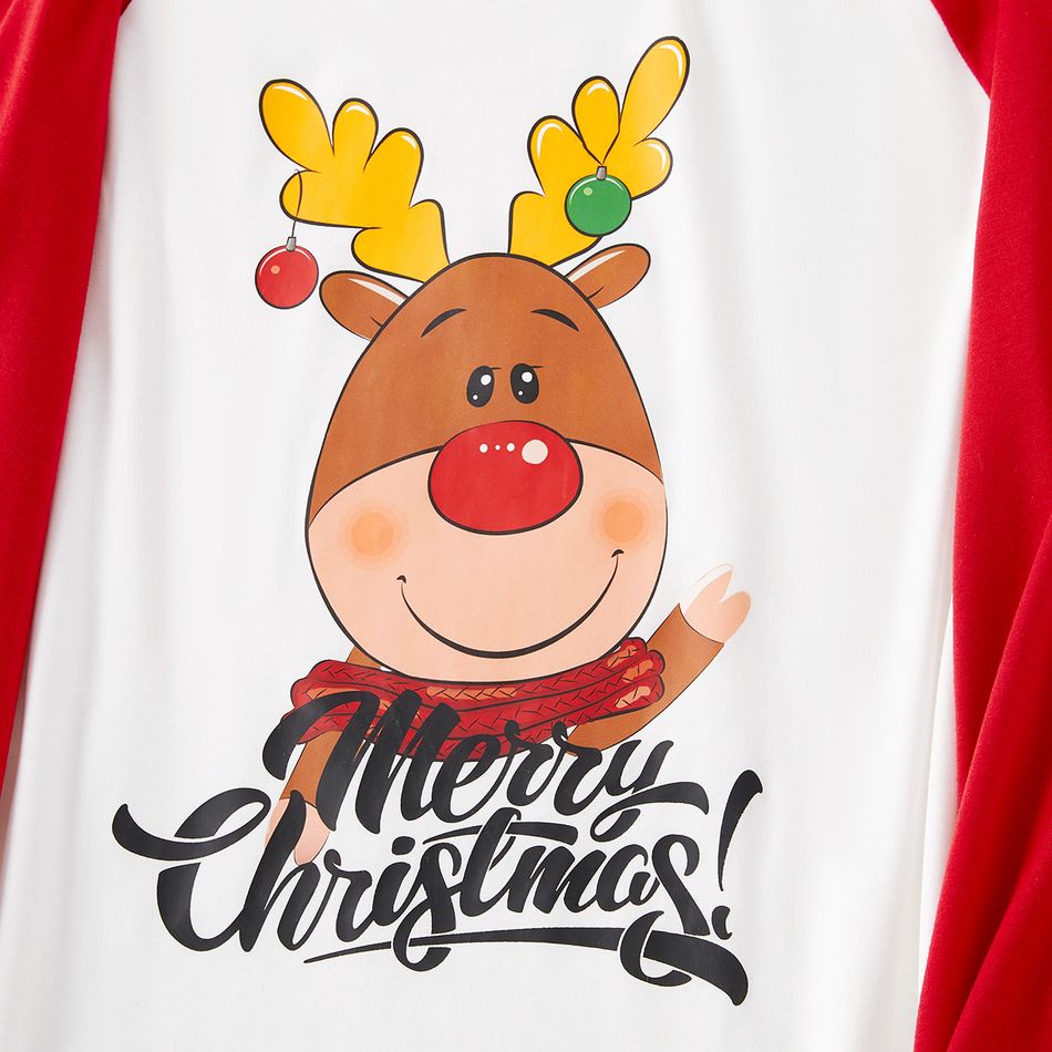 Christmas Family Matching Reindeer & Letter Print Red Raglan-sleeve Plaid Pajamas Sets (Flame Resistant) Black big image 4