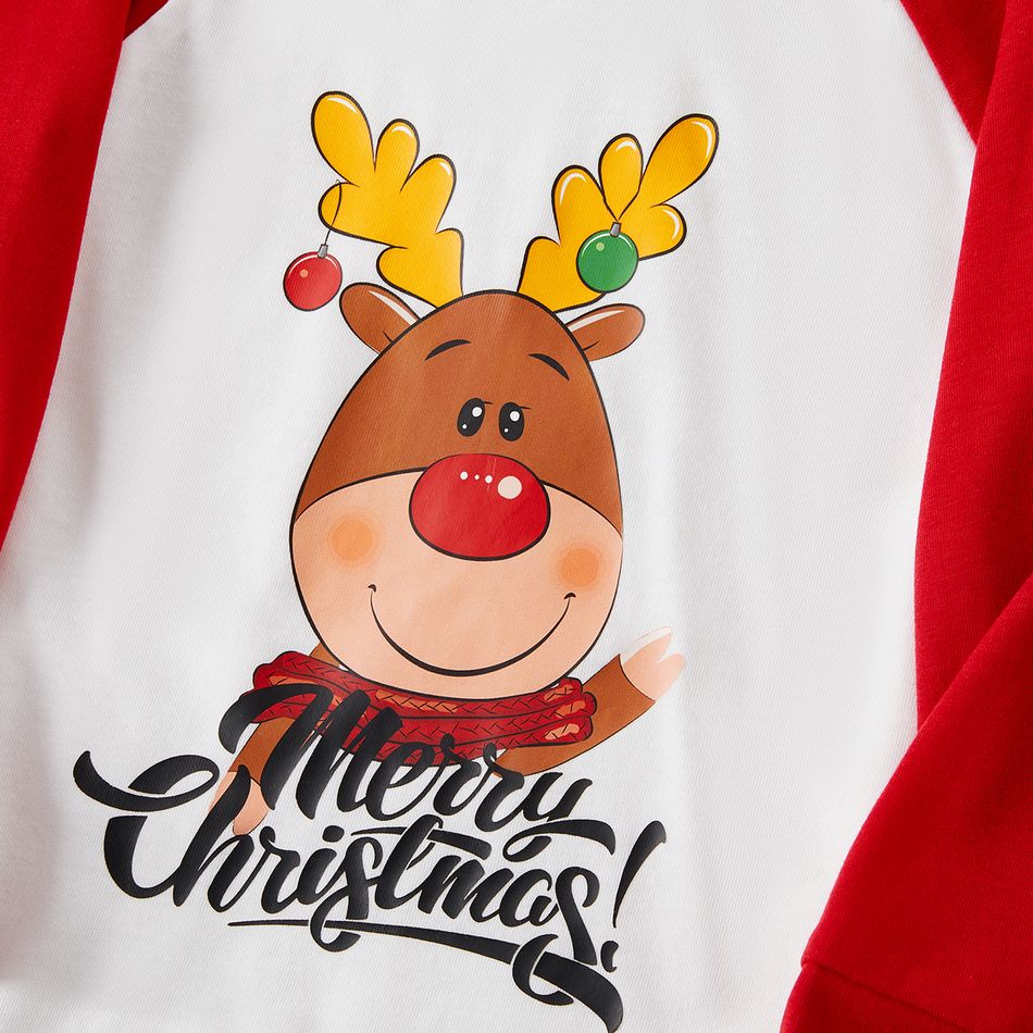 Christmas Family Matching Reindeer & Letter Print Red Raglan-sleeve Plaid Pajamas Sets (Flame Resistant) Black big image 10