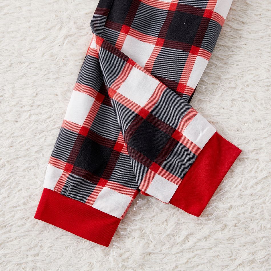 Christmas Family Matching Reindeer & Letter Print Red Raglan-sleeve Plaid Pajamas Sets (Flame Resistant) Black big image 7