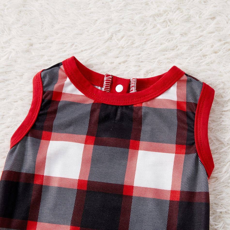 Christmas Family Matching Reindeer & Letter Print Red Raglan-sleeve Plaid Pajamas Sets (Flame Resistant) Black big image 16