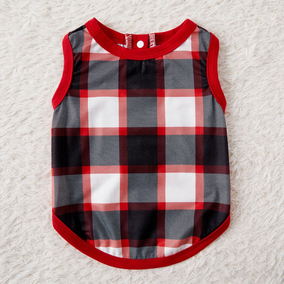 Christmas Family Matching Reindeer & Letter Print Red Raglan-sleeve Plaid Pajamas Sets (Flame Resistant) Black big image 15
