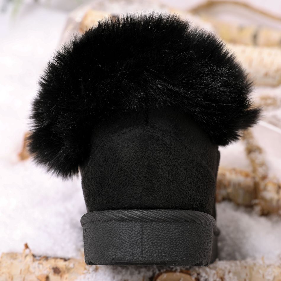 Toddler / Kid Black Fluffy Trim Thermal Snow Boots Black