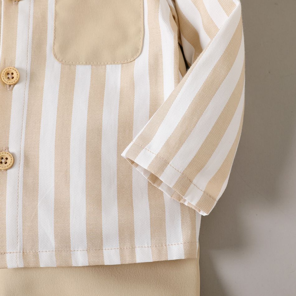 2pcs Baby Boy/Girl Apricot Spliced Striped Long-sleeve Shirt and Pants Set Apricot big image 4