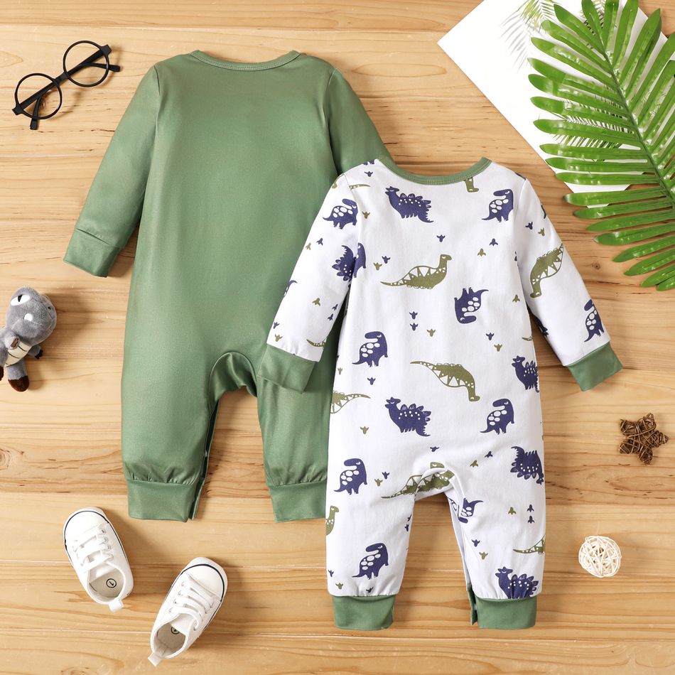 2-Pack Baby Boy 95% Cotton Long-sleeve Dinosaur Print Jumpsuits Set MultiColour big image 2