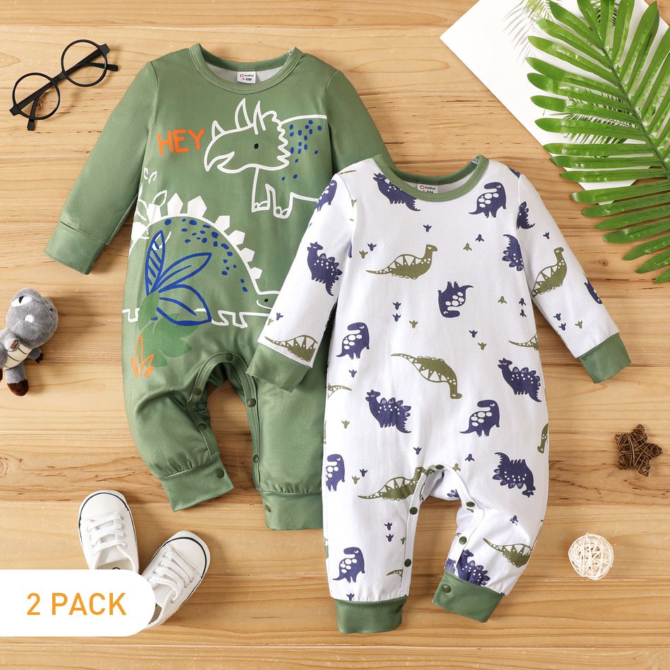 2-Pack Baby Boy 95% Cotton Long-sleeve Dinosaur Print Jumpsuits Set MultiColour big image 1