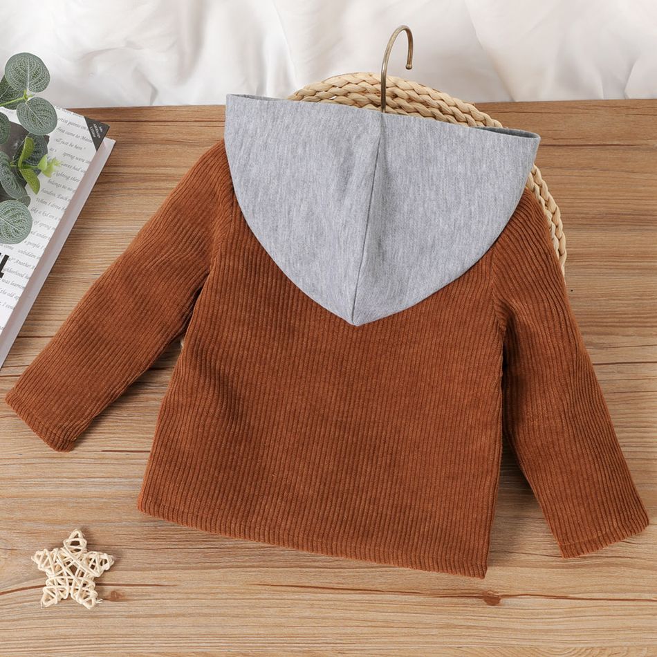 Baby Boy/Girl Button Front Corduroy Long-sleeve Contrast Hooded Jacket YellowBrown big image 3
