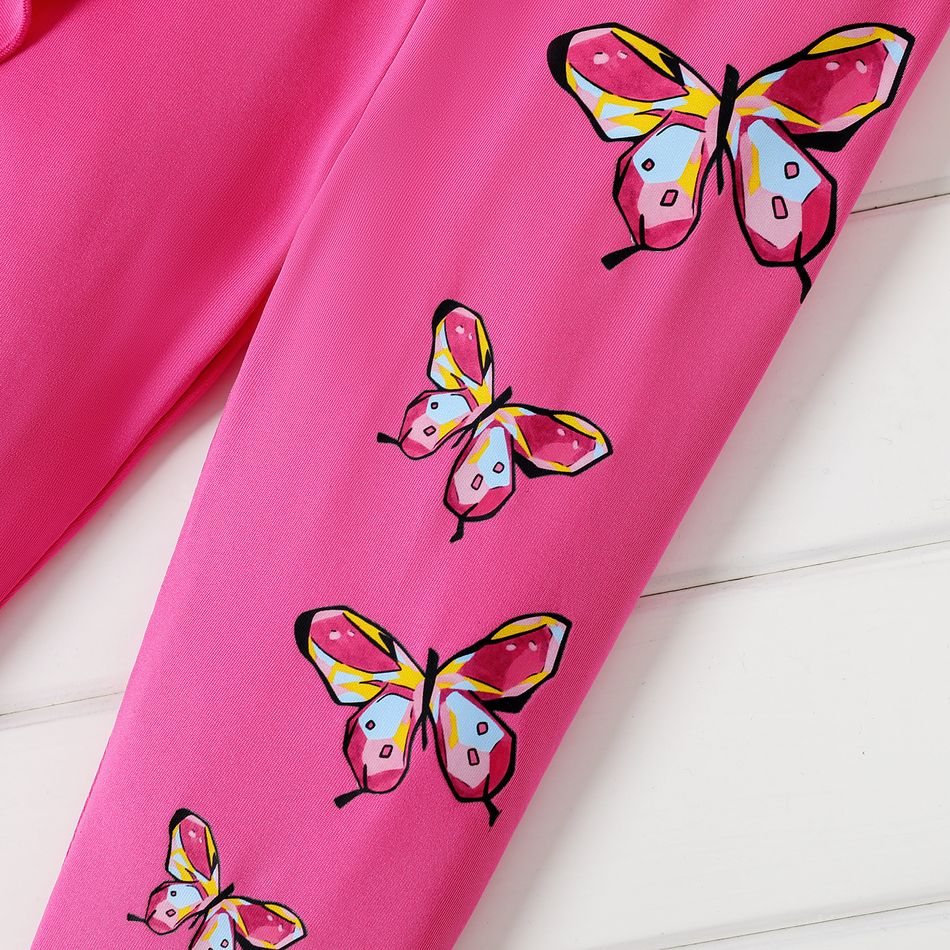 2pcs Baby Girl Butterfly Print Hot Pink Long-sleeve Ruffle Hem Top and Leggings Set Roseo big image 5