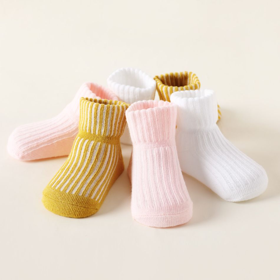 3-pairs Baby Simple Plain Ribbed Socks Multi-color big image 2