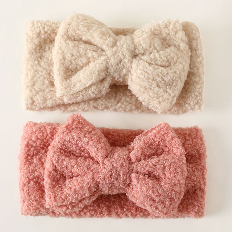 2-pack Solid Bow Warm Plush Headband for Girls Pink big image 1