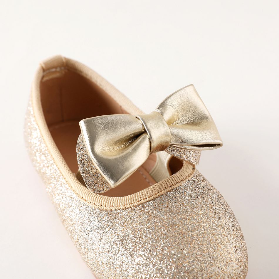 Toddler / Kid Bow Decor Allover Glitter Mary Jane Shoes Gold