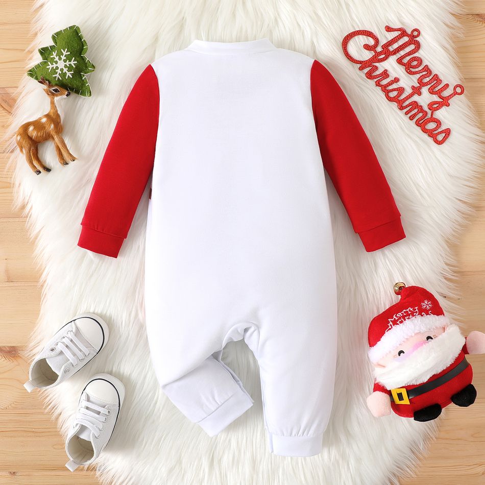 Christmas Baby Boy/Girl Reindeer Print Long-sleeve Button Jumpsuit REDWHITE big image 2
