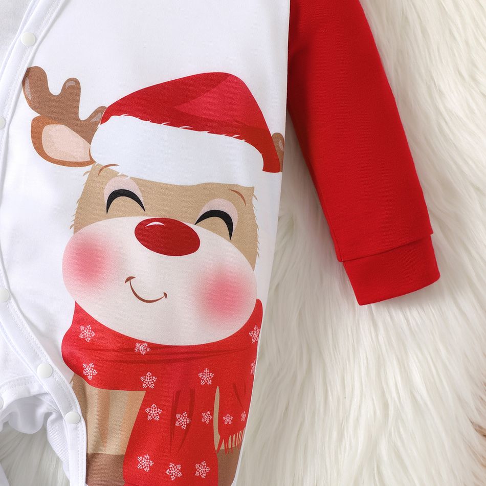 Christmas Baby Boy/Girl Reindeer Print Long-sleeve Button Jumpsuit REDWHITE big image 4