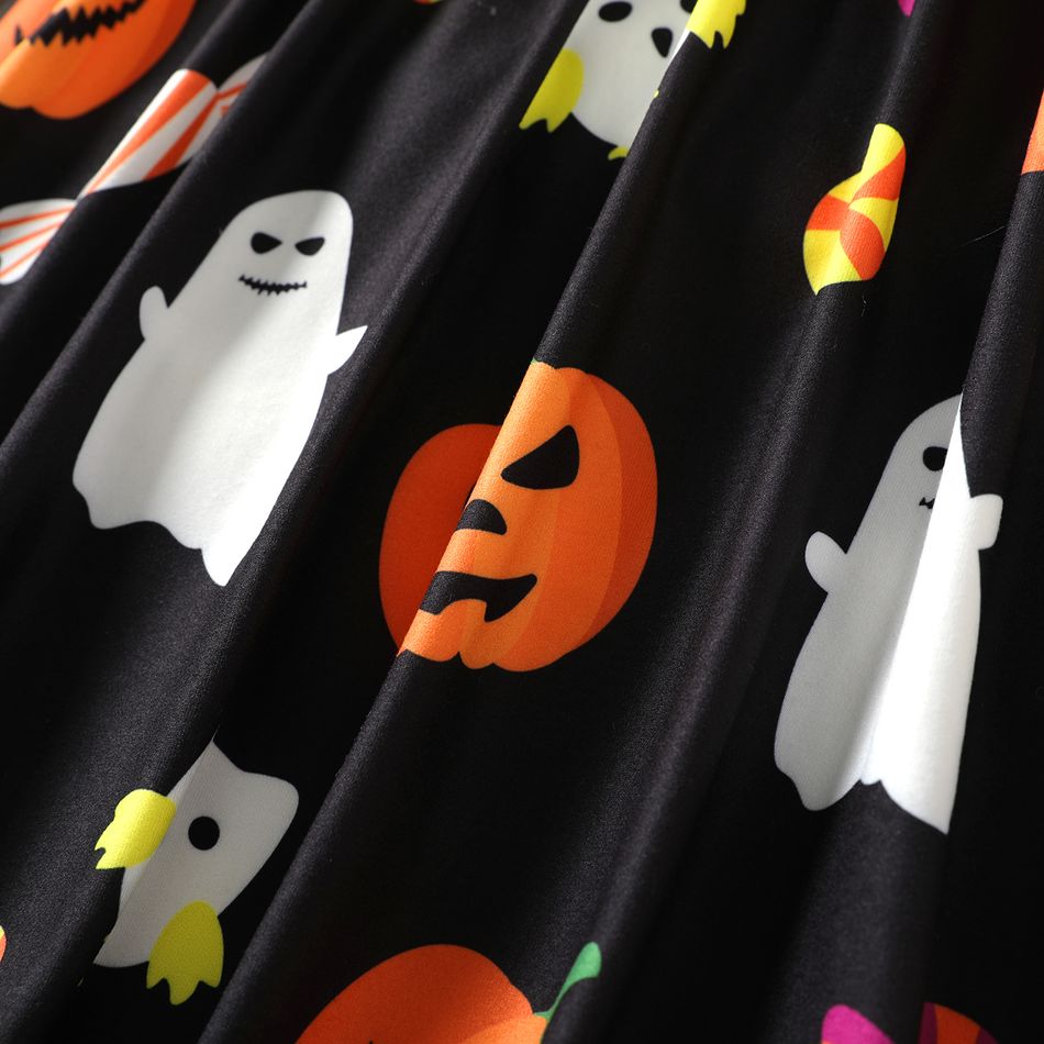 Kid Girl Halloween Ghost Print Long-sleeve Dress Black big image 6