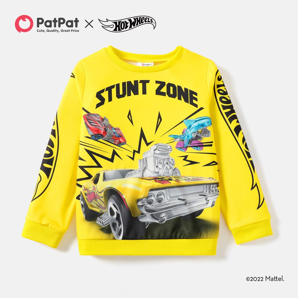 Hot Wheels Kid Boy Letter Print Pullover Sweatshirt Yellow
