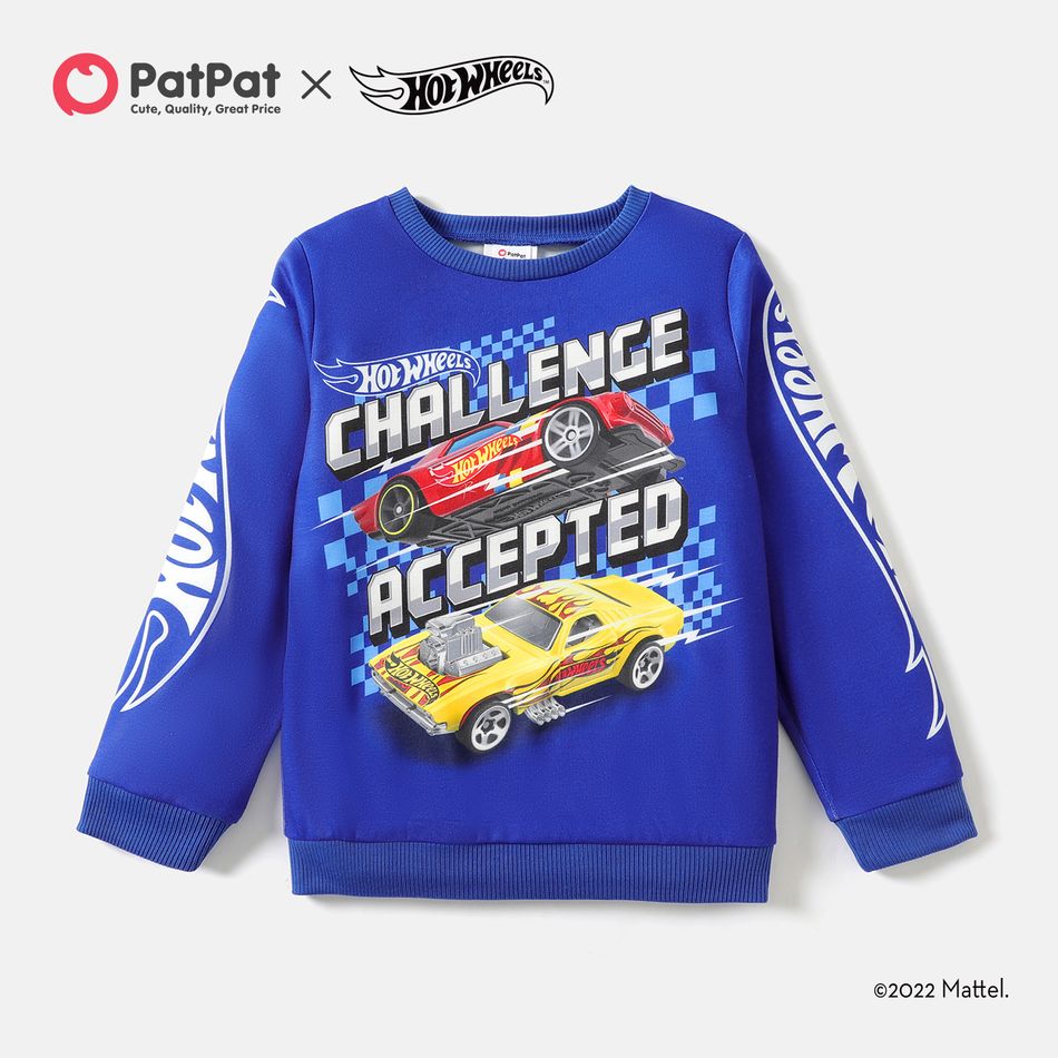 Hot Wheels Kid Boy Letter Print Pullover Sweatshirt Blue big image 1