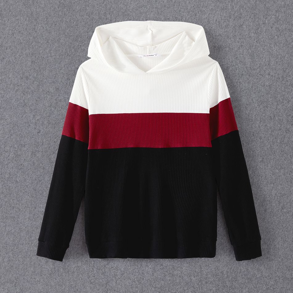 Family Matching Cotton Rib Knit Colorblock Long-sleeve Hoodies Black/White/Red big image 5
