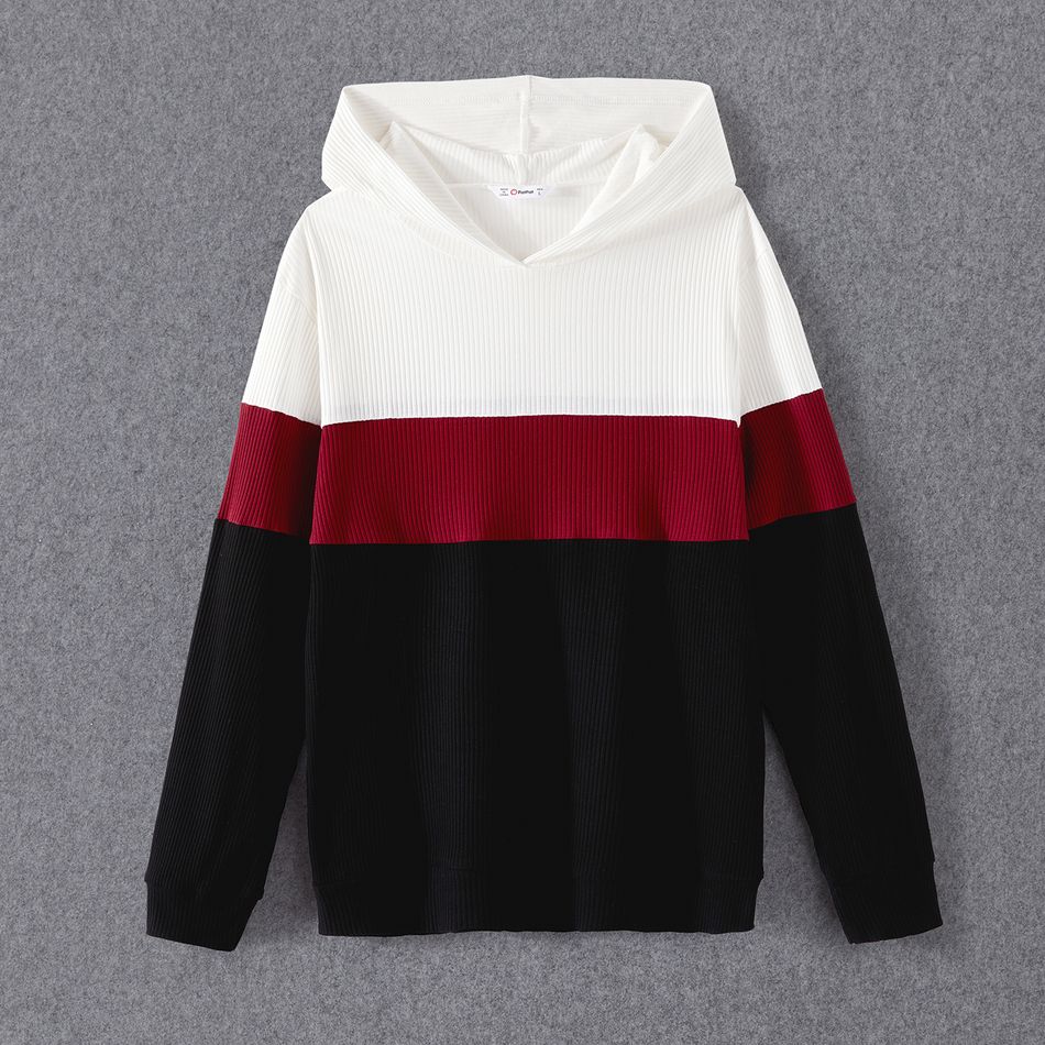 Family Matching Cotton Rib Knit Colorblock Long-sleeve Hoodies Black/White/Red big image 4