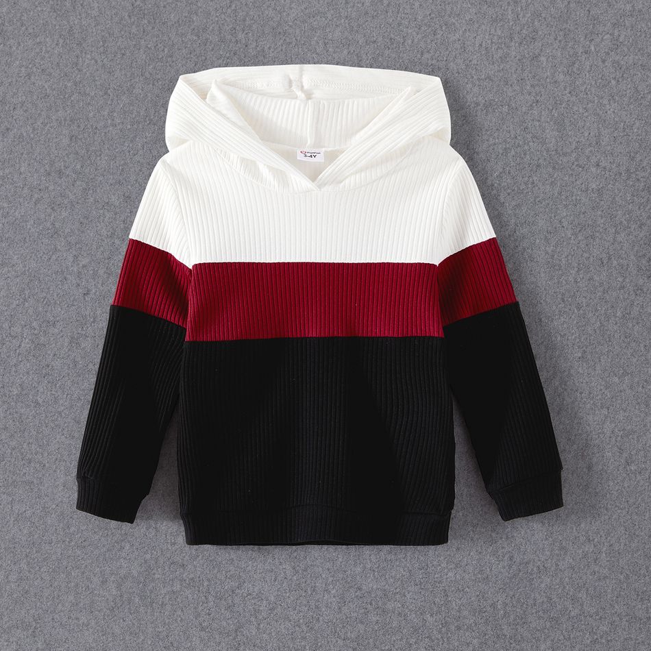 Family Matching Cotton Rib Knit Colorblock Long-sleeve Hoodies Black/White/Red big image 12