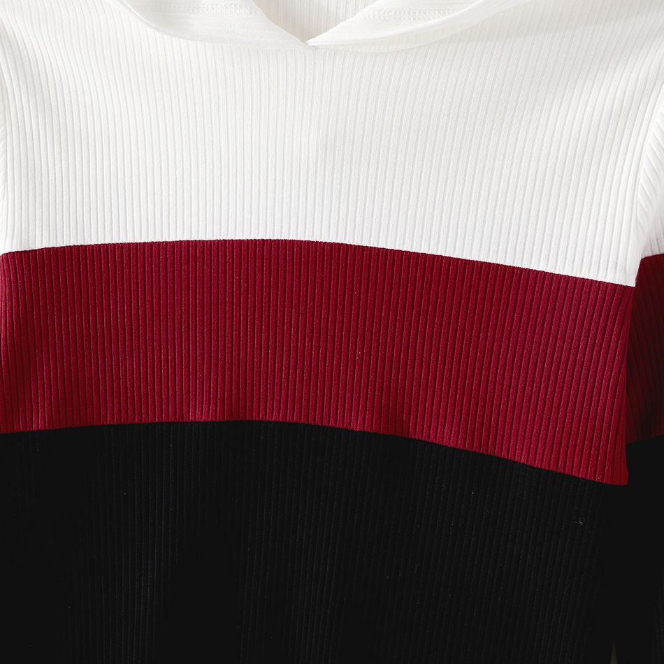 Family Matching Cotton Rib Knit Colorblock Long-sleeve Hoodies Black/White/Red big image 9