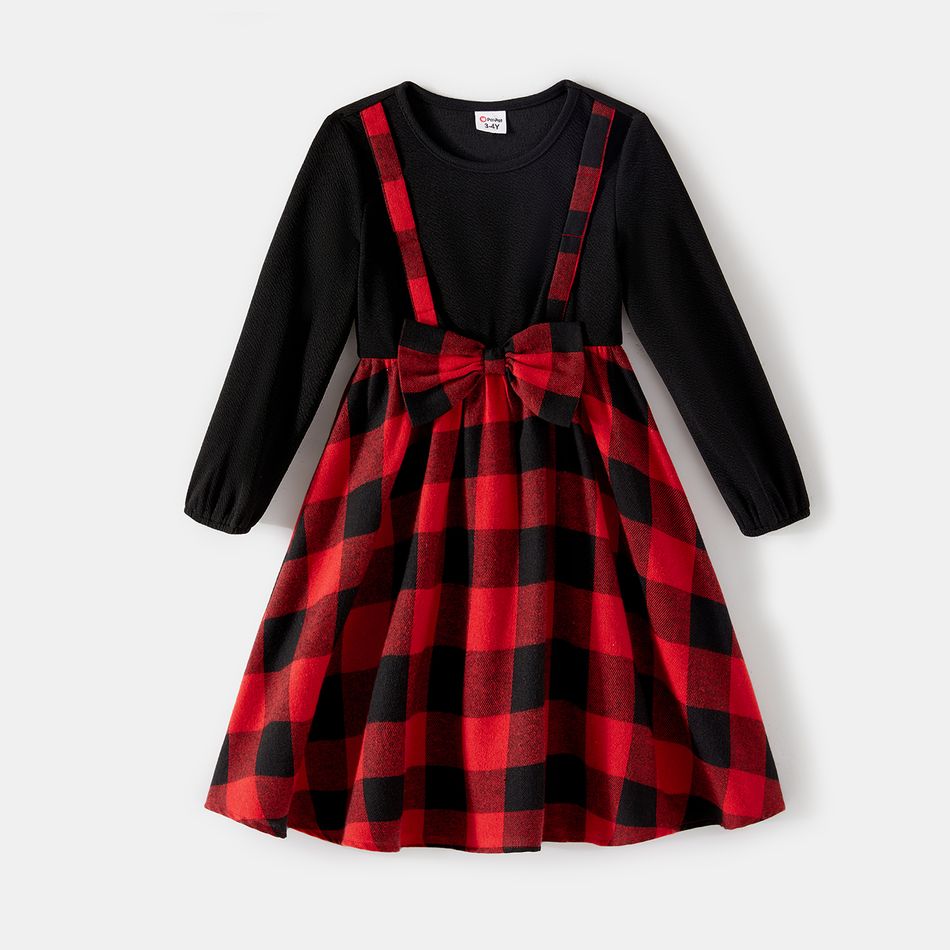 Christmas Family Matching Solid Spliced Red Plaid Dresses and Polo Shirts Sets ColorBlock big image 5