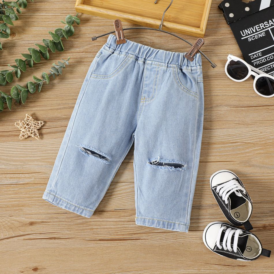 Baby Boy/Girl Straight-fit Ripped Jeans Light Blue big image 3