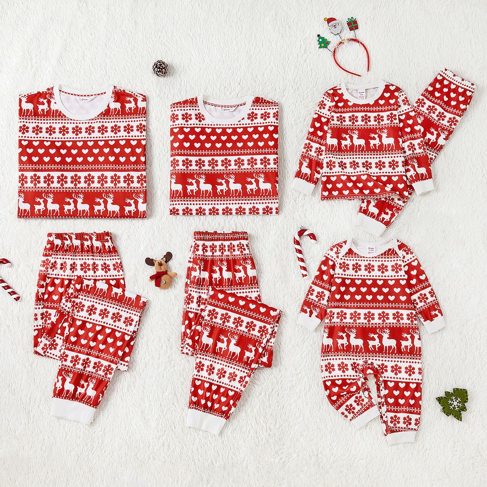 Christmas Family Matching Allover Red Print Long-sleeve Pajamas Sets (Flame Resistant) Red big image 1