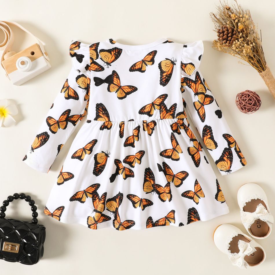 2-Pack Baby Girl Allover Butterfly Print and Solid Ruffle Long-sleeve Dresses Set MultiColour big image 8