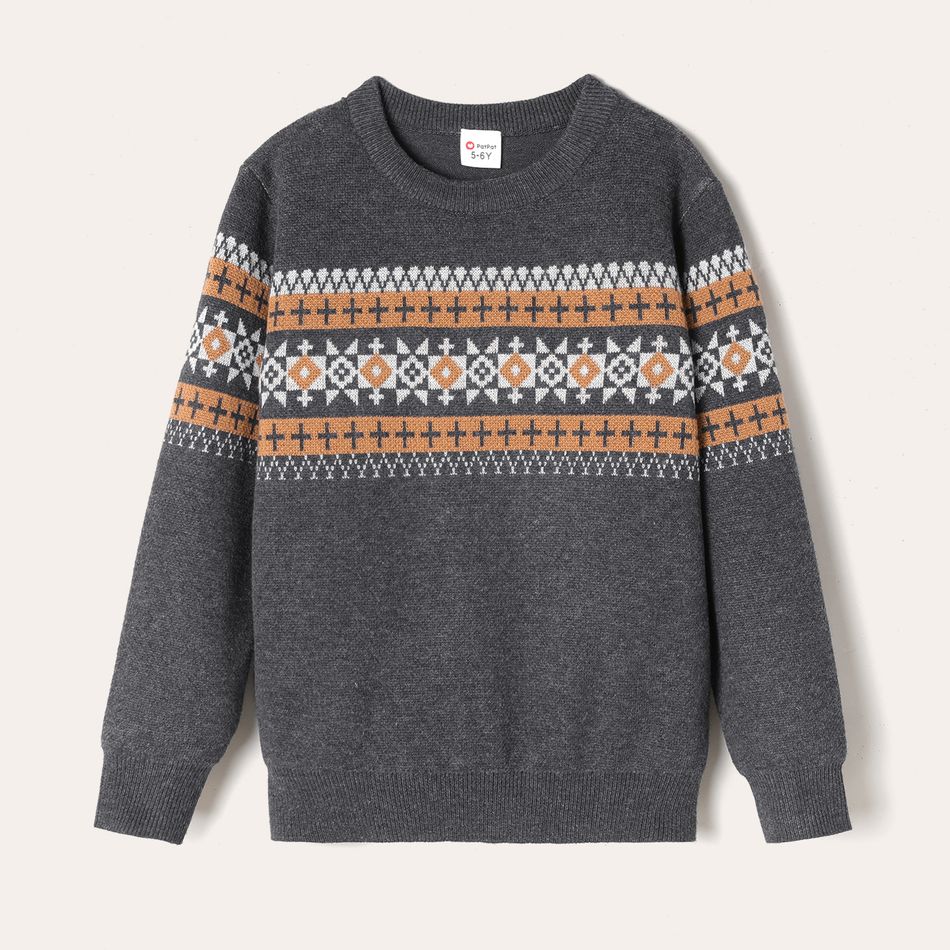 Kid Boy Christmas Geo Pattern Grey Knit Sweater Grey