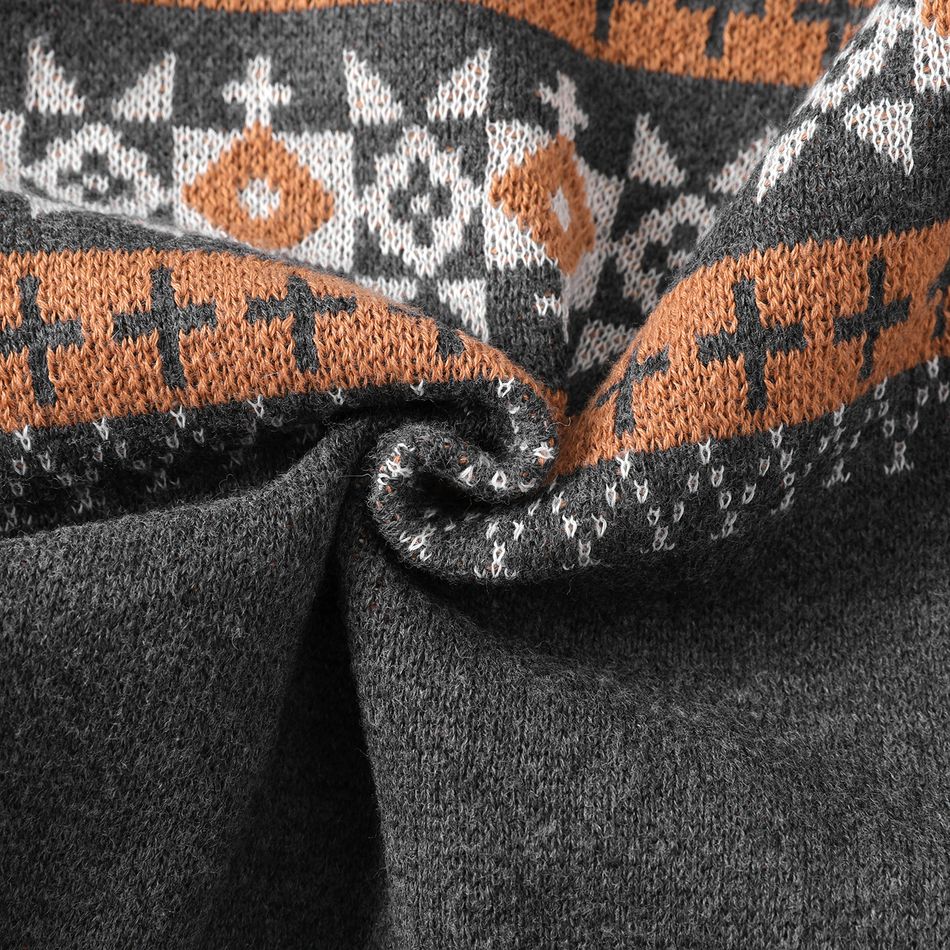 Kid Boy Christmas Geo Pattern Grey Knit Sweater Grey big image 3